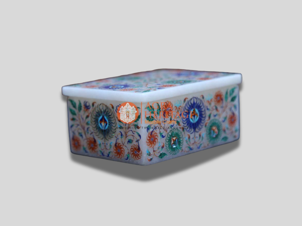 Decorative Marble Jewelry Box Multi Inlay Stone Girls Gift